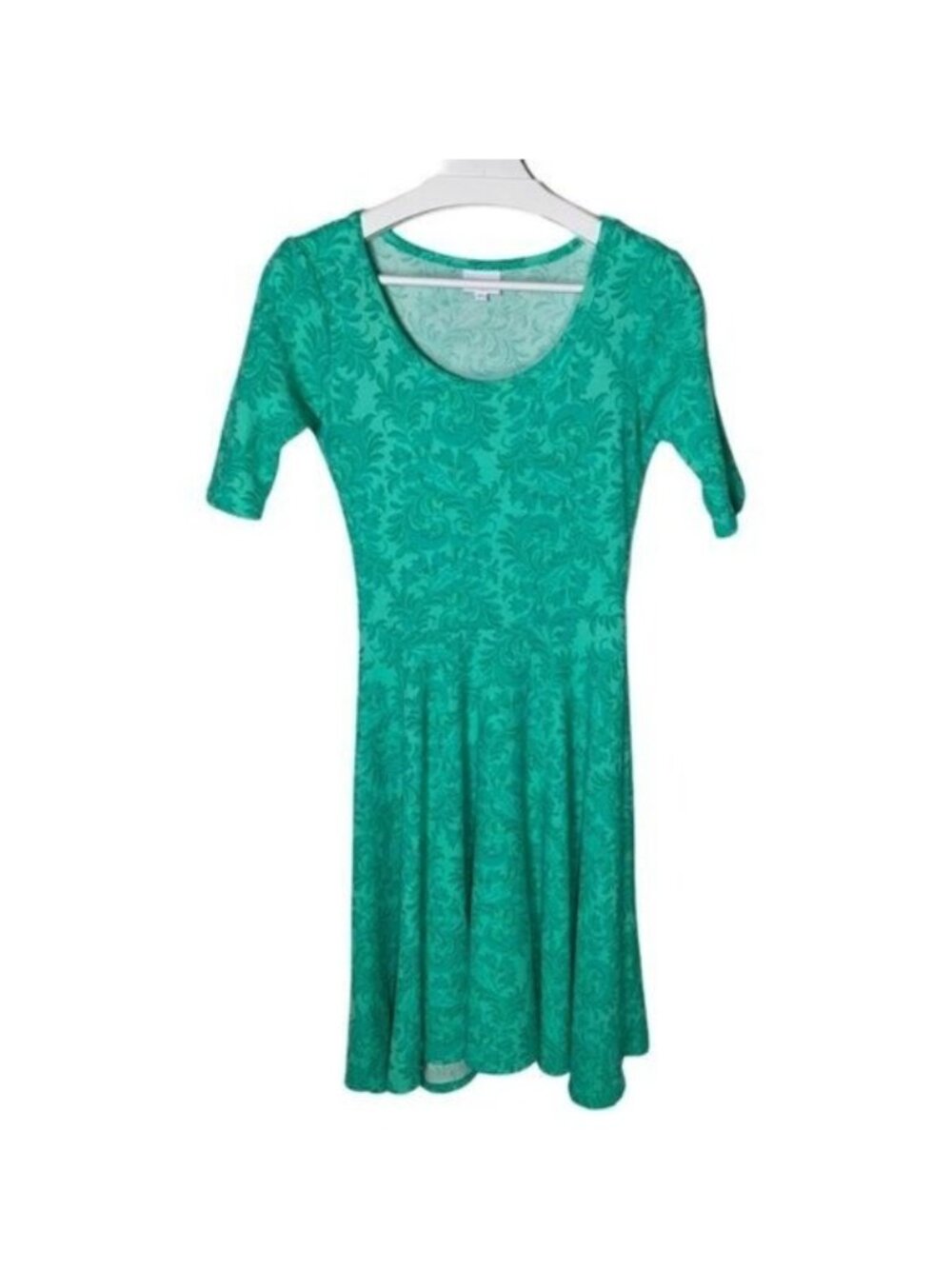 LuLaRoe Amelia Dress Womens XS Green Floral Fit Flare Short Sleeve USA